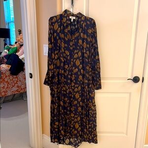 COS Blue and Yellow Pleated Long Sleeve Dress